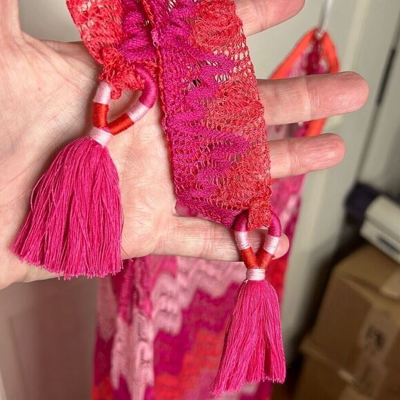 Trina Turk CASCADE CROCHET ASYMMETRICAL MAXI DRESS/Cover Up Pink Medium - Picture 6 of 8